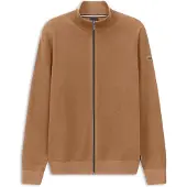 Bugatti Strickjacke "Basic Essential", Herren, Gr. 4XL, beige (60, taupe), 100% Baumwolle, unifarben, regular fit, ohne Ausschnitt, Rippbündchen, Strickjacken Strickjacke, mit Reißverschluss