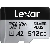 Lexar Professional SILVER PLUS, 512 GB, MicroSDXC, UHS-I, 205 MB/s, 150 MB/s, Class 3 (U3)