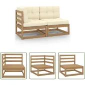 The Living Store 2tlg. Garten-Lounge-Set mit Kissen Honigbraun Massivholz Kiefer