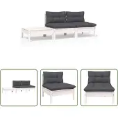 The Living Store 3-tlg. Garten-Lounge-Set mit Kissen Weiß Kiefer Massivholz