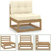 The Living Store Garten-Mittelsofa mit Creme Kissen Massivholz Kiefer