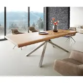 DELIFE Esstisch Edge 260x100 XL Akazie Natur Kreuzgestell Rechteck Edelstahl Live-Edge
