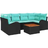 Syfax Gartensofa-set 7 stk. Schwarz und Türkis Poly-Rattan