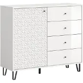 Ebuy24 Prisma Sideboard 4 Schubladen, 1 Tür weiß, weiß Hochglanz.