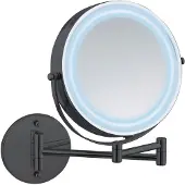 Wenko Wandspiegel "Power-Loc LED Modell Lumi", schwarz, B:25,5cm H:32cm T:35cm Ø:17,5cm, Stahl, Spiegel, Wandspiegel, Kosmetikspiegel mit Beleuchtung, 5-fach Vergrößerung, ohne Bohren
