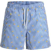 Jack & Jones Badeshorts "JPSTMAUI BREEZE MINI STRIPE SWIM SRT SN", Herren, Gr. XL, N-Gr, blau (delft), Web, Polyester, bedruckt, gestreift, Badehosen Badeshorts, Kunstfaser, normal geschnitten