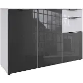 Wimex Kombikommode Level Sideboard 122x41x84cm weiß / Weißglas / Grauglas 3-türig (18671)