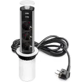 Emuca abnehmbarer Multistecker Vertikal, 3 x Schuko-Stecker, 2 x USB Typ A,