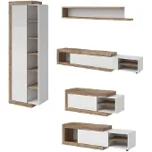 IMS Helvetia Wohnzimmer-Set Saragossa Anbauwand 4-teilig Grifflos weiß Hochglanz Samdal Eiche