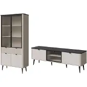 Feldmann-Wohnen Wohnzimmer-Set Marly Wohnwand-Set Vitrine Lowboard Farbe wählbar,Kaschmir / Graustein