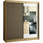 Feldmann-Wohnen Schiebetürenschrank Lamelo Kleiderschrank 200x62x200cm Eiche Artisan schwarz mit Spiegel