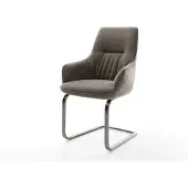 DELIFE Freischwinger Zelia-Flex mit Armlehnen Strukturstoff Soft Taupe Freischwinger flach Graphit Taschenfederkern