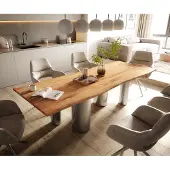 DELIFE Esstisch Edge 260x100 Akazie Natur Pilier Edelstahl gebürstet Live-Edge