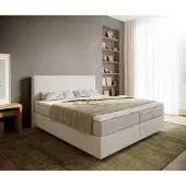 DELIFE Boxspringbett Dream-Well 180x200 cm Bouclé Creme-Weiß mit Taschenfederkernmatratze und Topper Visco