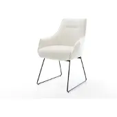 DELIFE Esszimmerstuhl Alja-Flex mit Armlehnen Bouclé Soft Beige Kufengestell Schwarz Taschenfederkern