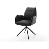 DELIFE Drehstuhl Zoa-Flex Echt-Leder Schwarz Kreuzgestell breit Schwarz 360° drehbar Wippfunktion Taschenfederkern