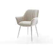 DELIFE Esszimmerstuhl Keila-Flex mit Armlehnen Webstoff Soft Beige 4-Fuß konisch Edelstahl