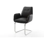 DELIFE Freischwinger Zoa-Flex Echt-Leder Schwarz Freischwinger flach Edelstahl Taschenfederkern
