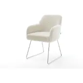 DELIFE Esszimmerstuhl Greg-Flex Teddystoff Beige Kufengestell Edelstahl Taschenfederkern