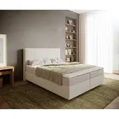 DELIFE Boxspringbett Dream-Well 160x200 cm Bouclé Creme-Weiß mit Matratze und Topper