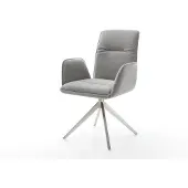 DELIFE Drehstuhl Vinja-Flex Strukturstoff Soft Grau Kreuzgestell breit Edelstahl 360° drehbar Wippfunktion