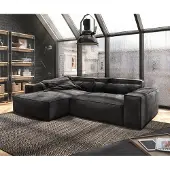 DELIFE Ecksofa Sirpio XL 270x170 cm Mikrofaser Schwarz Recamiere variabel mit Hocker