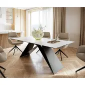DELIFE Esstisch Edge 200x100cm Keramik LaminamStatuarietto Weiß V-Mittelfuß Schwarz