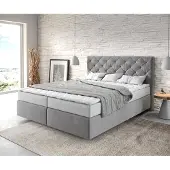 DELIFE Boxspringbett Dream-Great 160x200 cm Mikrofaser Grau mit Matratze und Topper