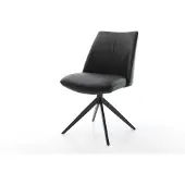 DELIFE Drehstuhl Elso-Flex Echt-Leder Schwarz Kreuzgestell breit Schwarz 360° drehbar Wippfunktion Taschenfederkern