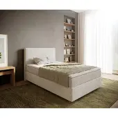 DELIFE Boxspringbett Dream-Well 120x200 cm Bouclé Creme-Weiß mit Taschenfederkernmatratze und Topper Visco
