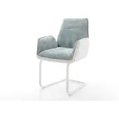 DELIFE Freischwinger Zoa-Flex Materialmix Echtleder Weiß-Pastellblau Freischwinger flach Weiß Taschenfederkern