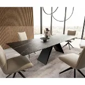 DELIFE Esstisch Edge 200-300x100 Keramik LaminamNoir Desir Braun V-Gestell Flachstahl Schwarz ausziehbar