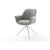 DELIFE Esszimmerstuhl Keila-Flex mit Armlehnen Strukturstoff Soft Grau Kreuzgestell konisch Edelstahl