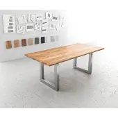 DELIFE Esstisch Edge 200x100 Akazie Natur Edelstahl Breit Live-Edge