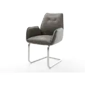 DELIFE Freischwinger Zoa-Flex Mikrofaser Grau Antik Freischwinger flach Edelstahl Taschenfederkern