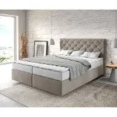 DELIFE Boxspringbett Dream-Great 160x200 cm Mikrofaser Beige mit Matratze und Topper