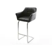 DELIFE Barstuhl Yulo-Flex Echt-Leder Schwarz Freischwinger flach Edelstahl