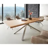 DELIFE Esstisch Edge 240x100 Akazie Natur Kreuzgestell Rechteck Edelstahl Live-Edge