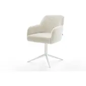 DELIFE Drehstuhl Greg-Flex Teddystoff Beige Fußkreuz Weiß 360° drehbar Wippfunktion Taschenfederkern
