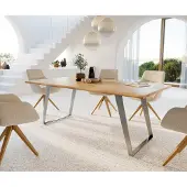 DELIFE Esstisch Edge 200x100x2,5-3 Eiche Natur Edelstahl Schräg Live-Edge