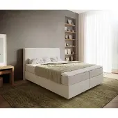 DELIFE Boxspringbett Dream-Well 160x200 cm Bouclé Creme-Weiß mit Taschenfederkernmatratze und Topper Visco