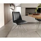 DELIFE Drehstuhl Elso-Flex Echt-Leder Schwarz Kreuzgestell konisch Edelstahl 180° drehbar Taschenfederkern