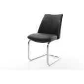 DELIFE Freischwinger Elso-Flex Echt-Leder Schwarz Freischwinger flach Edelstahl Taschenfederkern