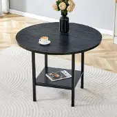 Ninkear Runder Esstisch, schwarze Holzmaserung, Metallrahmen, 4-6 Personen (Black)
