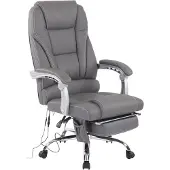 CLP Bürostuhl ergonomisch Pacific mit Echtleder-Akzenten und Massagefunktion, höhenverstellbarer Drehstuhl mit Armlehnen, 150kg belastbar, Farbe: grau