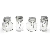 MamboCat 4x Vorratsgläser TAKEO 90ml Retro-Motive rund eckig Aufbewahrungs-Dose Behälter