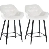 CLP 2er Set Barhocker Gibson Samt I Sitzhöhe 76 cm I Tresenstühle Mit Fußstütze, Farbe: cremeweiß
