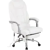 CLP Bürostuhl ergonomisch Pacific mit Echtleder-Akzenten und Massagefunktion, höhenverstellbarer Drehstuhl mit Armlehnen, 150kg belastbar, Farbe: weiß