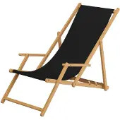 Erst-Holz Holz-Liegestuhl, Strandliege mit Zubehör nach Wahl Stoff schwarz V-10-305N