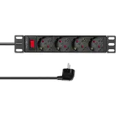 Logilink PDU4B01, 1U, Horizontal/Vertikal, Aluminium, Schwarz, 4 AC-Ausgänge, Typ F